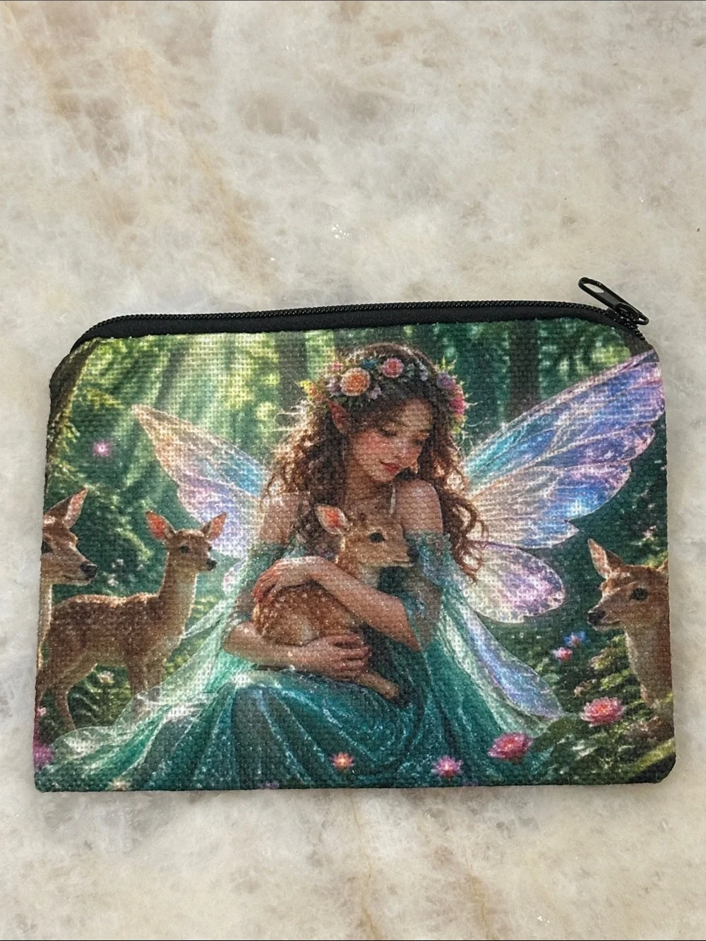 Fairy with Deer Coin Purse - Teal Fantasy Theme